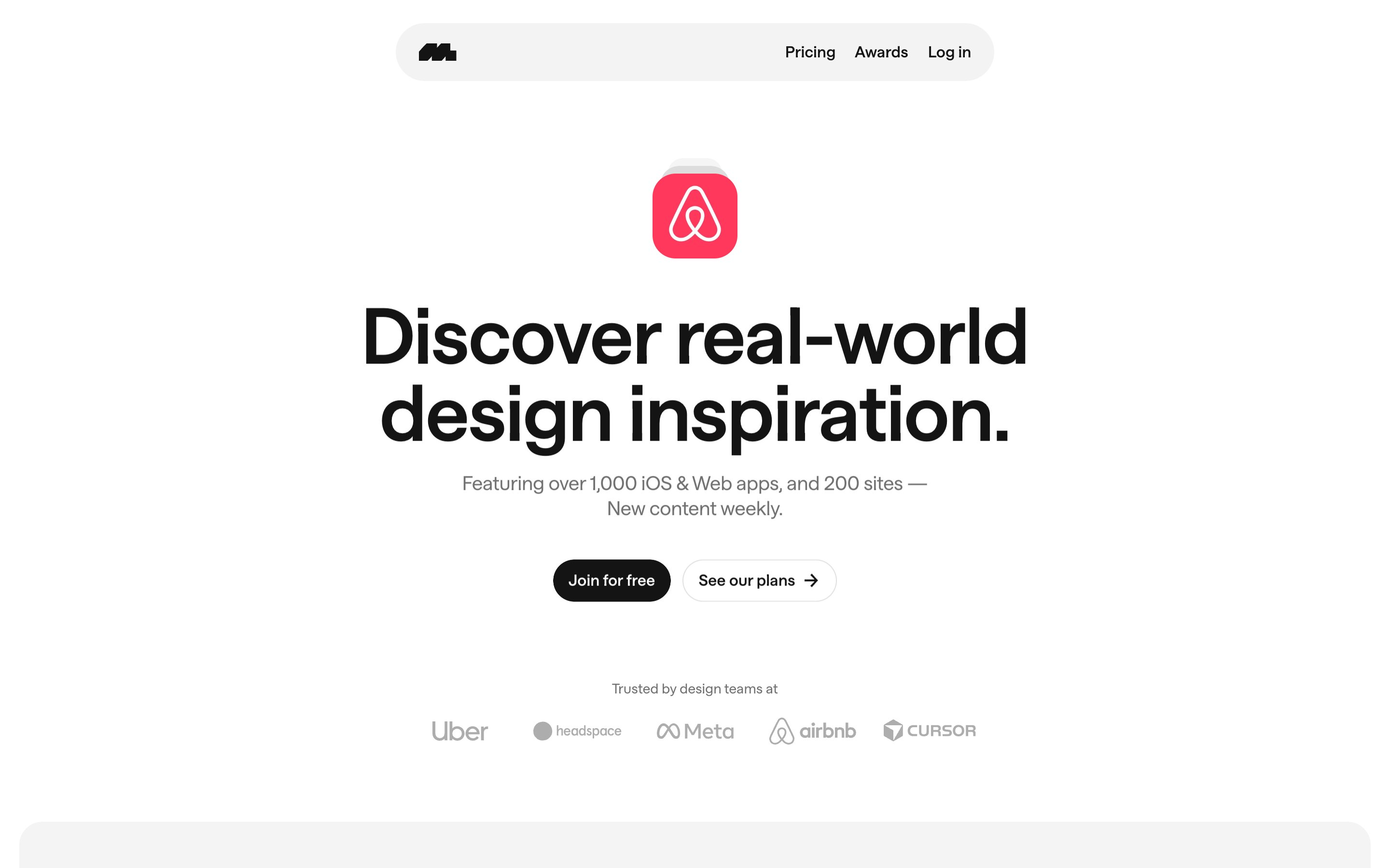 Page d'accueil de Mobbin, une bibliothèque de références visuelles d'applications réelles